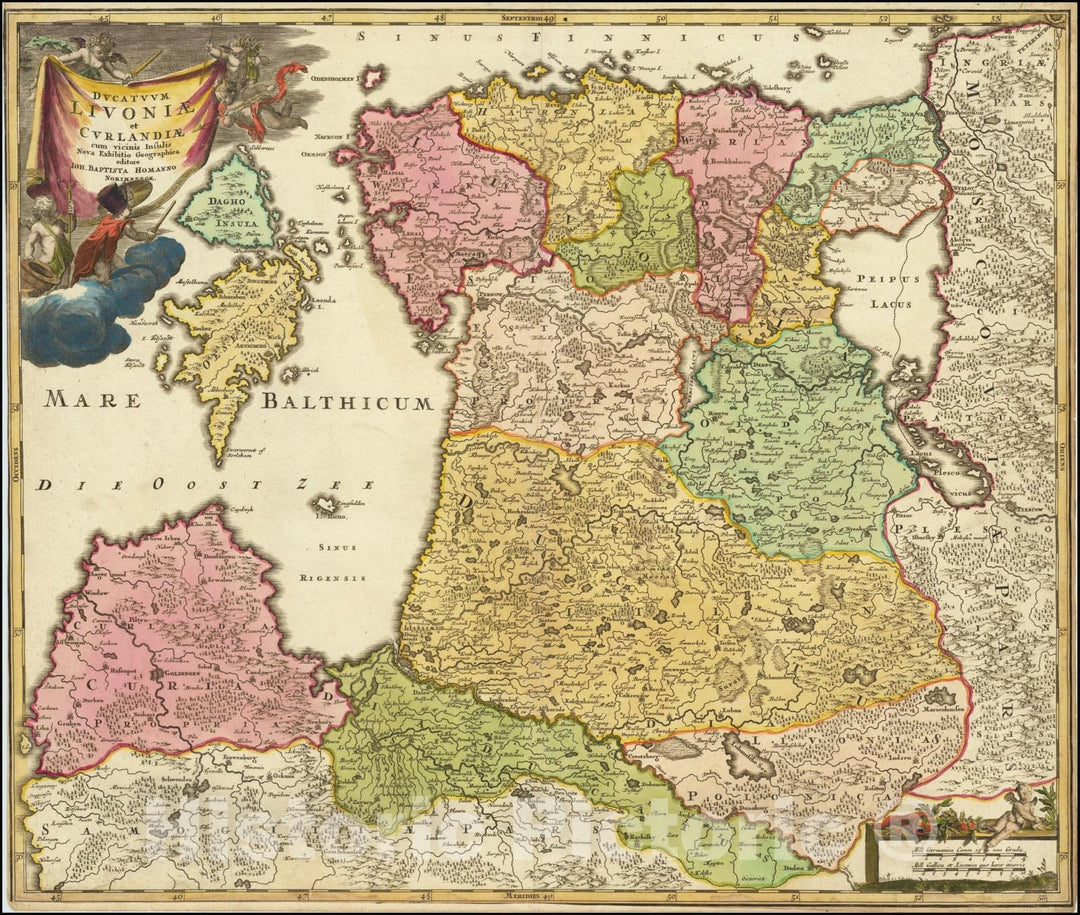 Historic Map : Ducatuum Livoniae et Curlandiae cum vicinis Insulis Nova Exhibitio Geographica, 1730, Vintage Wall Art