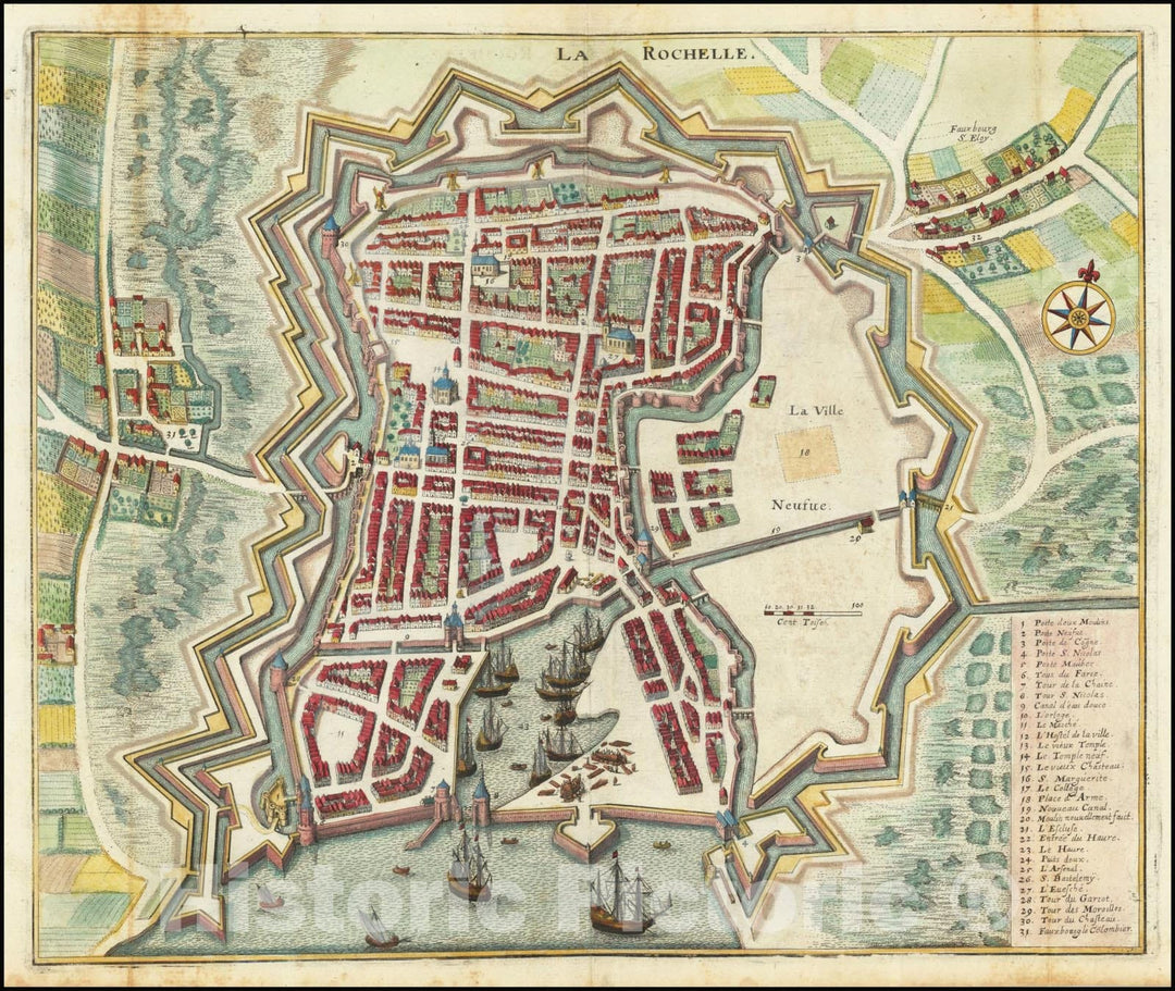 Historic Map : La Rochelle, 1638, Vintage Wall Art