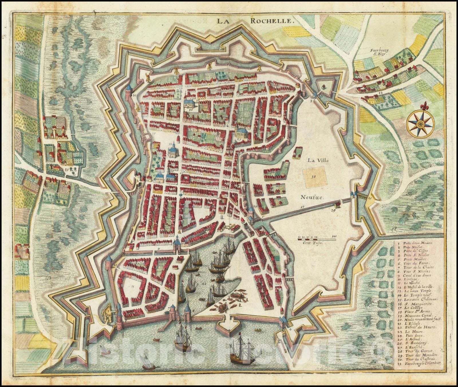 Historic Map : La Rochelle, 1638, Vintage Wall Art