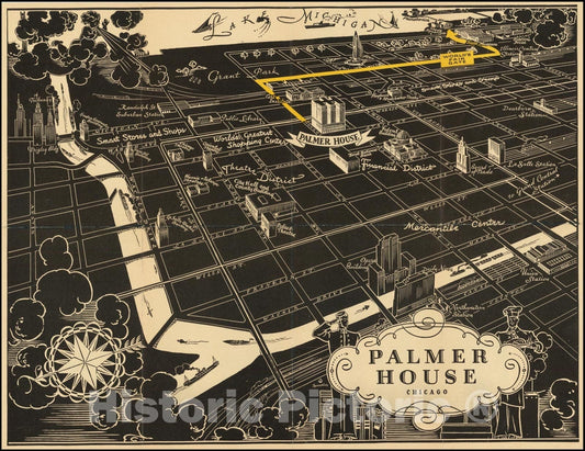 Historic Map : Palmer House Chicago, 1934, Vintage Wall Art