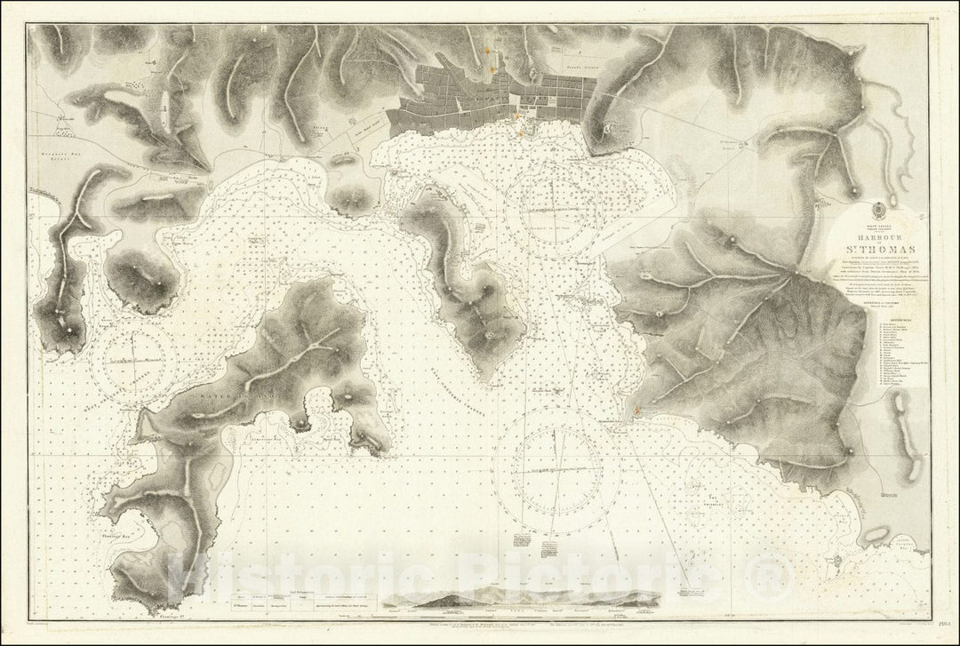 Historic Map : Harbour of St. Thomas.Surveyed by Lieut G. B. Lawrence, R.N.1851,1853 (1917), Vintage Wall Art