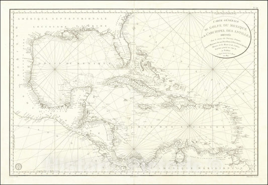 Historic Map : Carte Generale du Golfe du Mexique et de L'Archipel des Antilles,1807, 1807, Vintage Wall Art