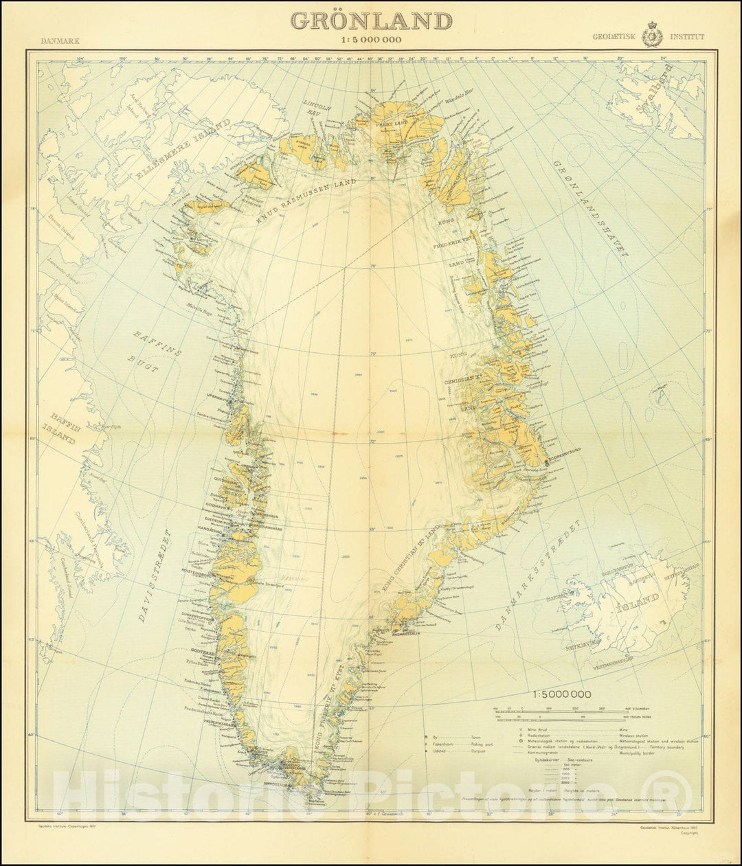 Historic Map : Gronland, 1957, Vintage Wall Art