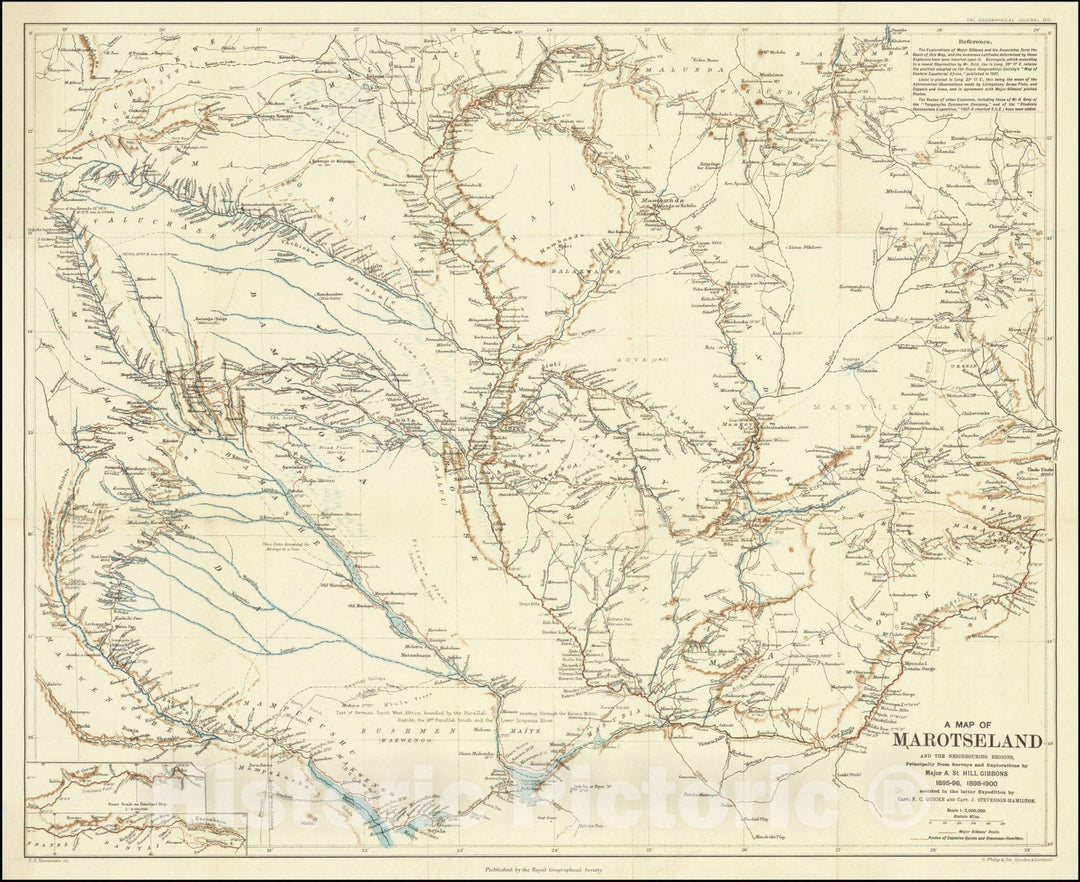 Historic Map : A Marotseland and the Neighbouring Regions, Principally from the Surveys and Explorations by Major A. St. Hill Gibbons 1895-96, 1898-1900, 1901, Vintage Wall Art