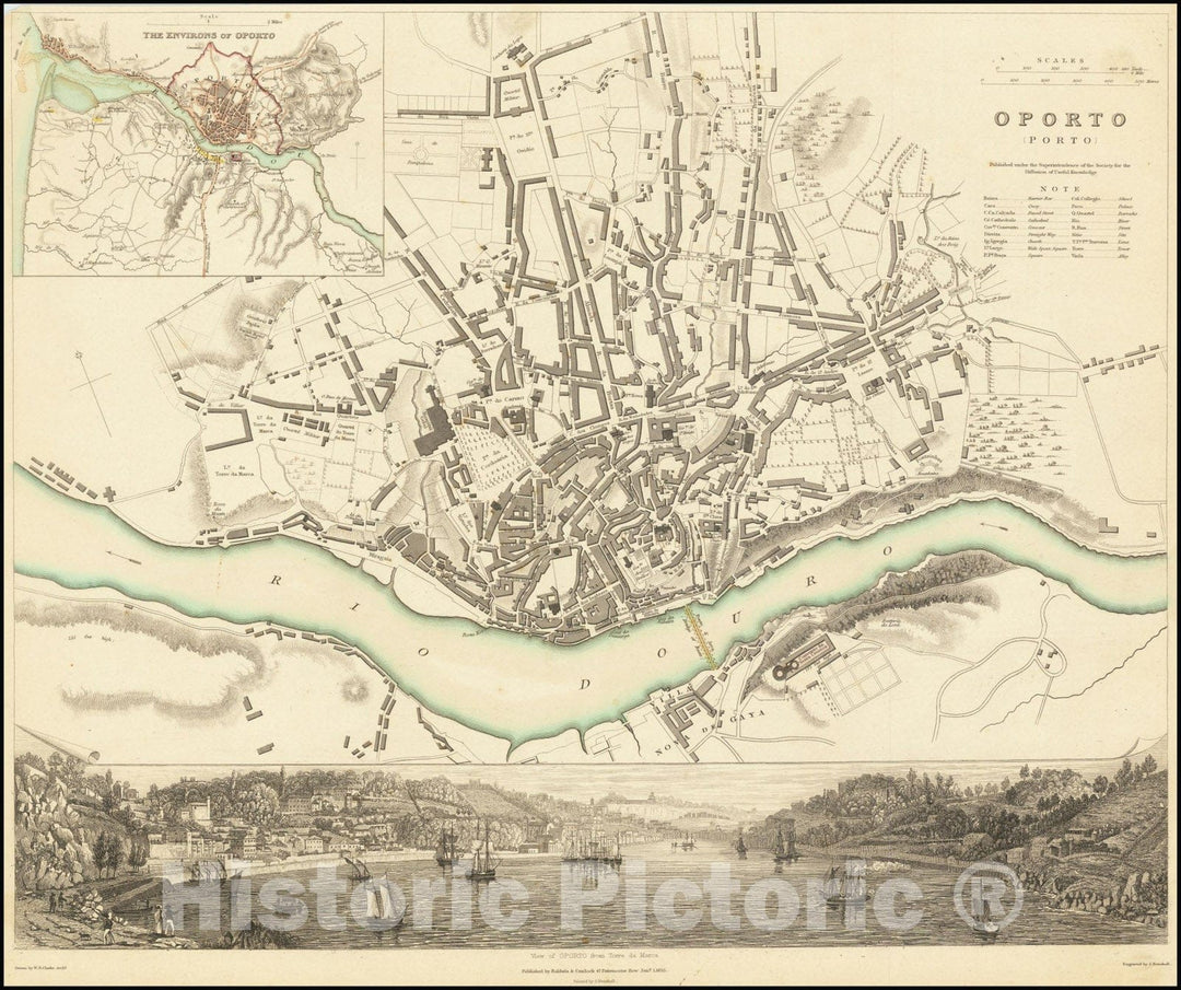 Historic Map : Oporto , 1833, Vintage Wall Art