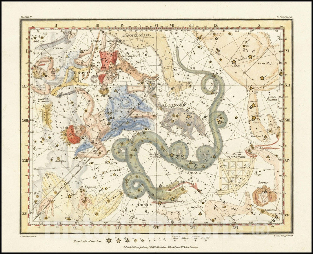 Historic Map : Ursa Minor - Little Bear also showing Cassiopeia, Draco & Cepheus, 1822 v1, Vintage Wall Art