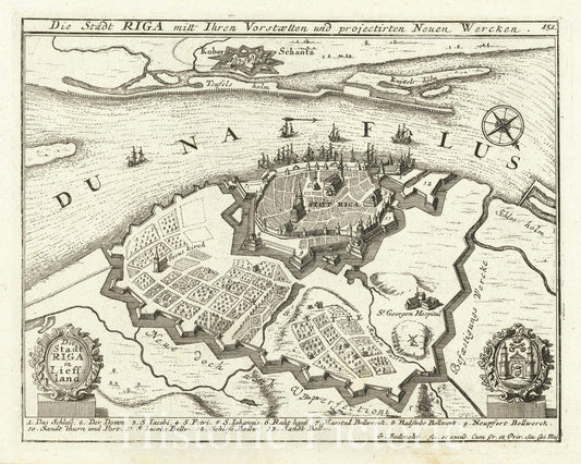 Historic Map : Die Stadt Riga mitt Ihren Vorstaetten und projectirten Neuen Wercken, 1720, Vintage Wall Art