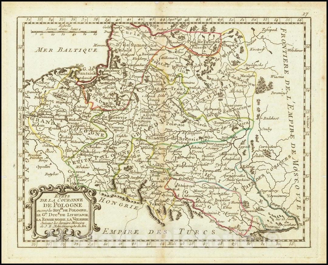 Historic Map : Etats de la Couronne de Pologne, out sont les Royes de Pologne, le GD Duce de Lithuanie, la Russie Noire, la Volhinie., 1750, Vintage Wall Art
