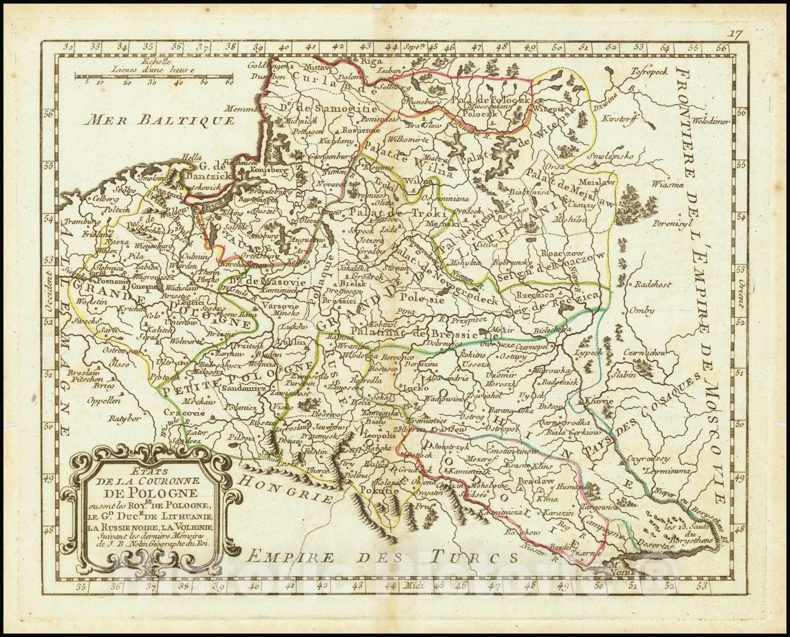Historic Map : Etats de la Couronne de Pologne, out sont les Royes de Pologne, le GD Duce de Lithuanie, la Russie Noire, la Volhinie., 1750, Vintage Wall Art