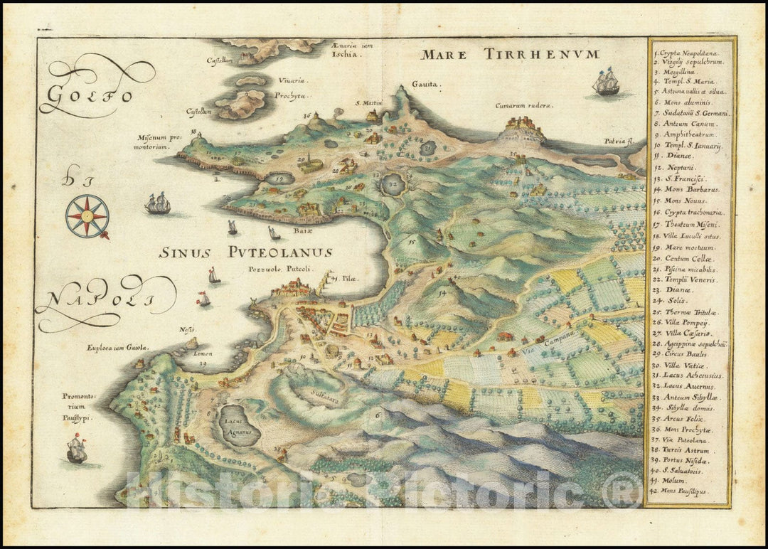 Historic Map : Pozzuoli / Bay of Naples,  1638, Vintage Wall Art