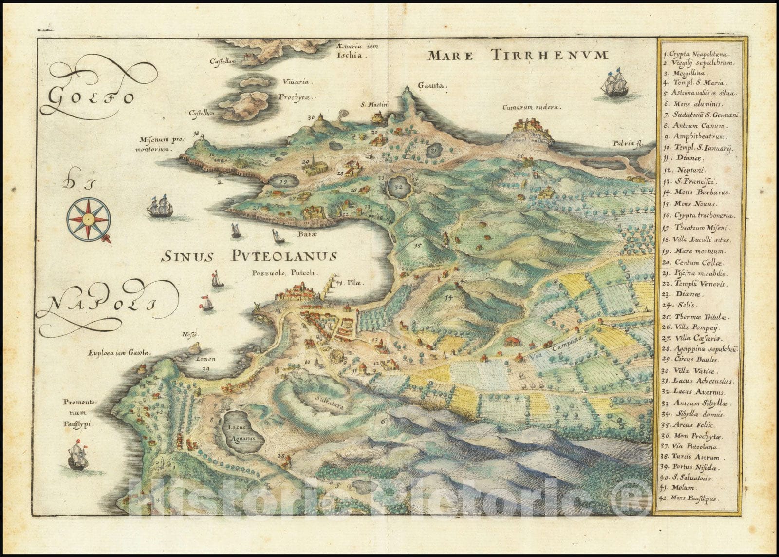 Historic Map : Pozzuoli / Bay of Naples,  1638, Vintage Wall Art