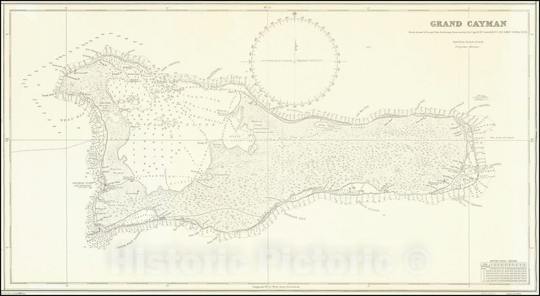 Historic Map : Grand Cayman North Sound & George Town Anchorage from surveys by Capt. R.H. Connell, H.M.S. Vidal 1956,1956 (1983), Vintage Wall Art