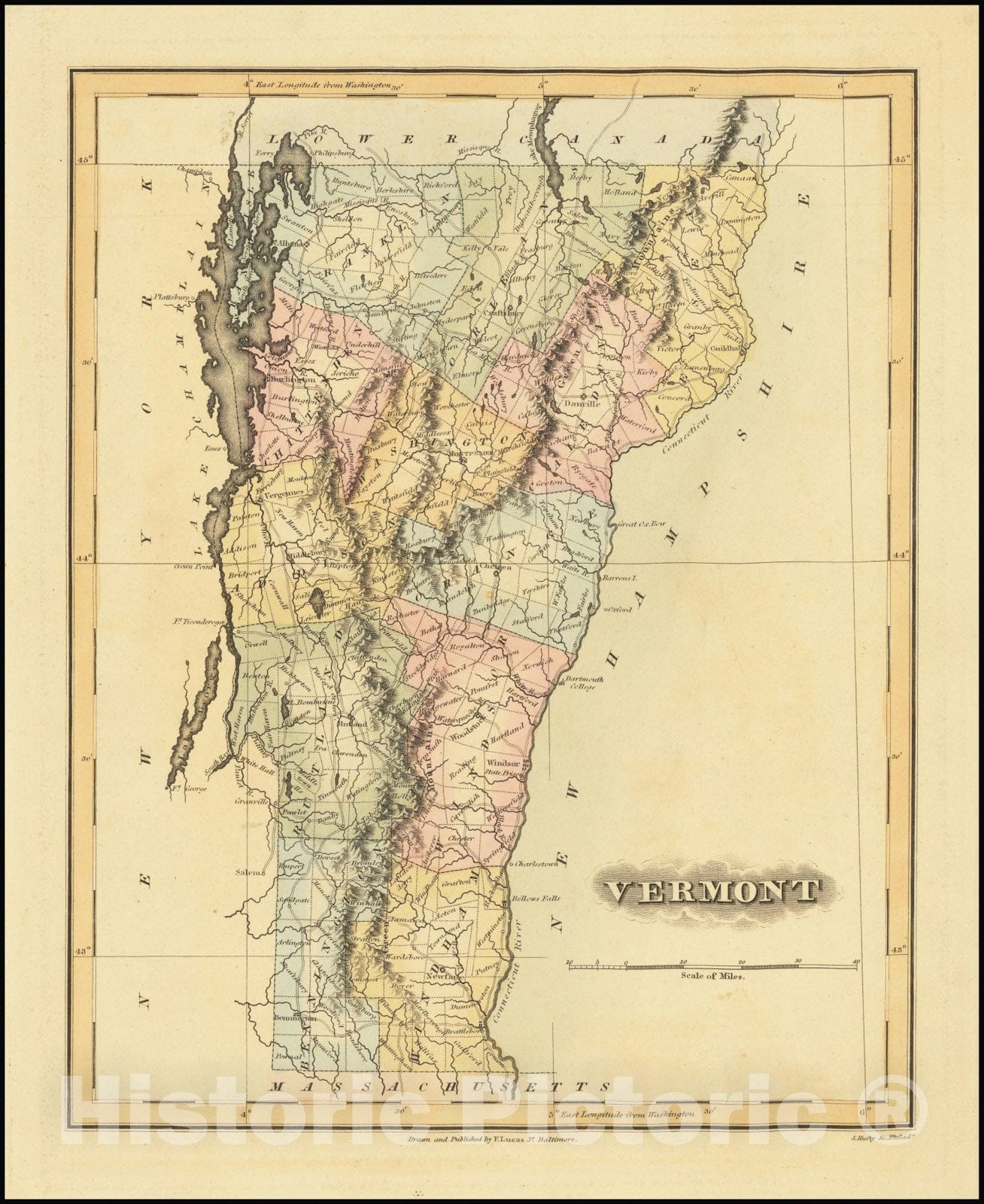 Historic Map : Vermont, 1823, Vintage Wall Art