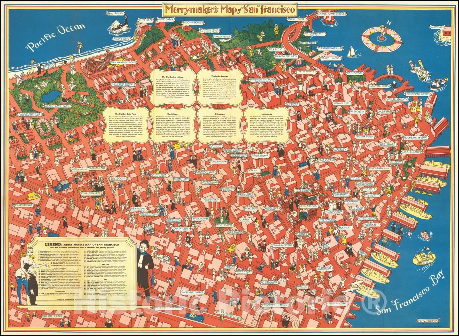 Historic Map : Merry-maker's San Francisco -- AÂ Pilot for Pixilated Philanderers with a Penchant for Getting Pickled?, 1940, Vintage Wall Art