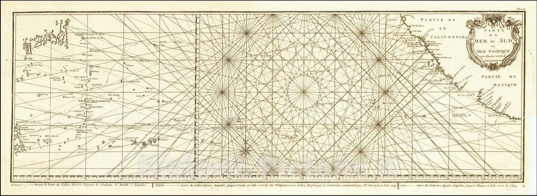 Historic Map : Carte de la Mer du Sud ou Mer Pacifique entre l'Equateur et le 39 1/2 de Latitude Septentrionale, 1750, Vintage Wall Art