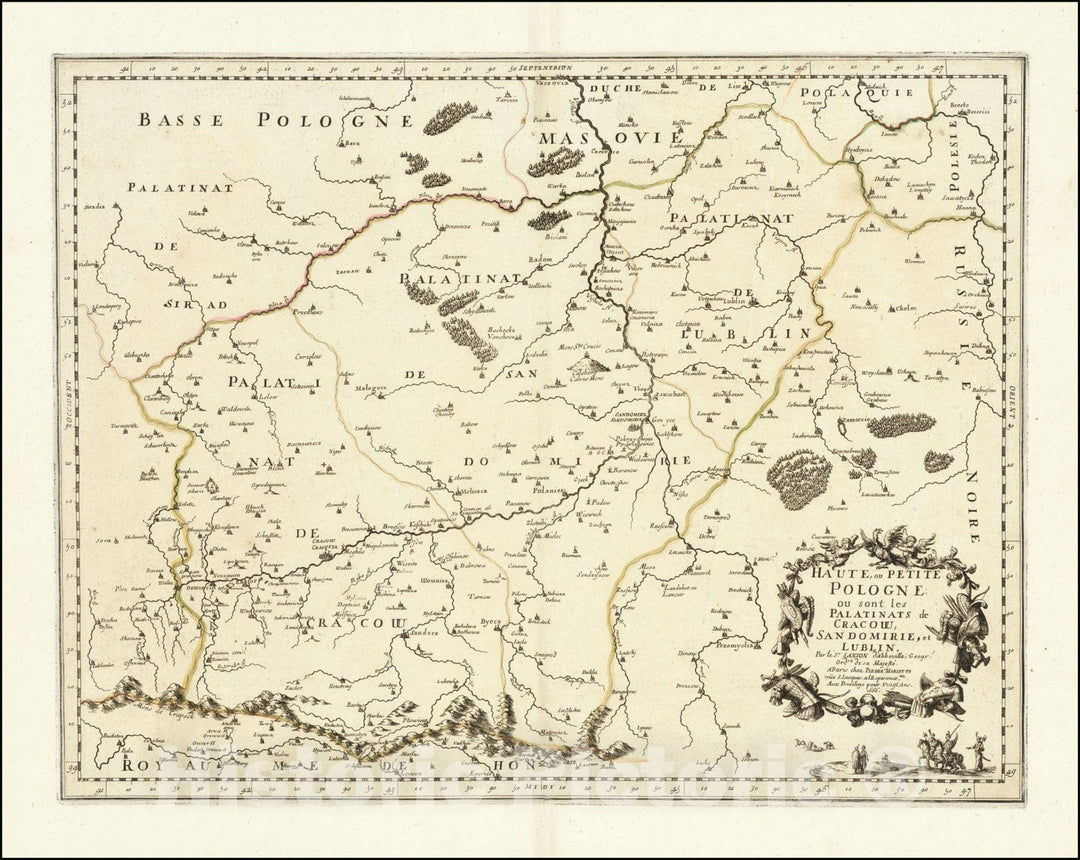 Historic Map : Haute, ou Petite Pologne; ou sont les Palatinats de Cracow, Sandomirie, et Lublin, 1666, 1666, Vintage Wall Art