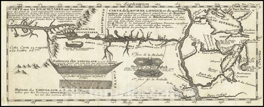 Historic Map : Carte que les Gnacsitares ont Dessine sur, Carte de la Riviere Longue et de quelques Autres qui se Dechargent dans le Grand Fleuve Missisipi,, 1704, Vintage Wall Art