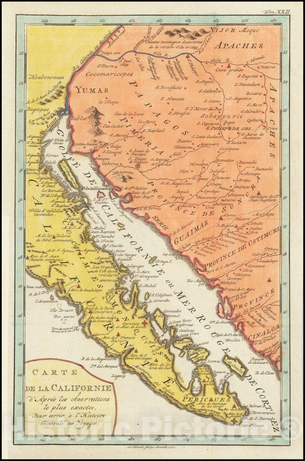 Historic Map : Carte De La Californie d'Apres les obserations le plus exactes Pour servir a l'Histoire Generale des Voyages, 1777, Vintage Wall Art
