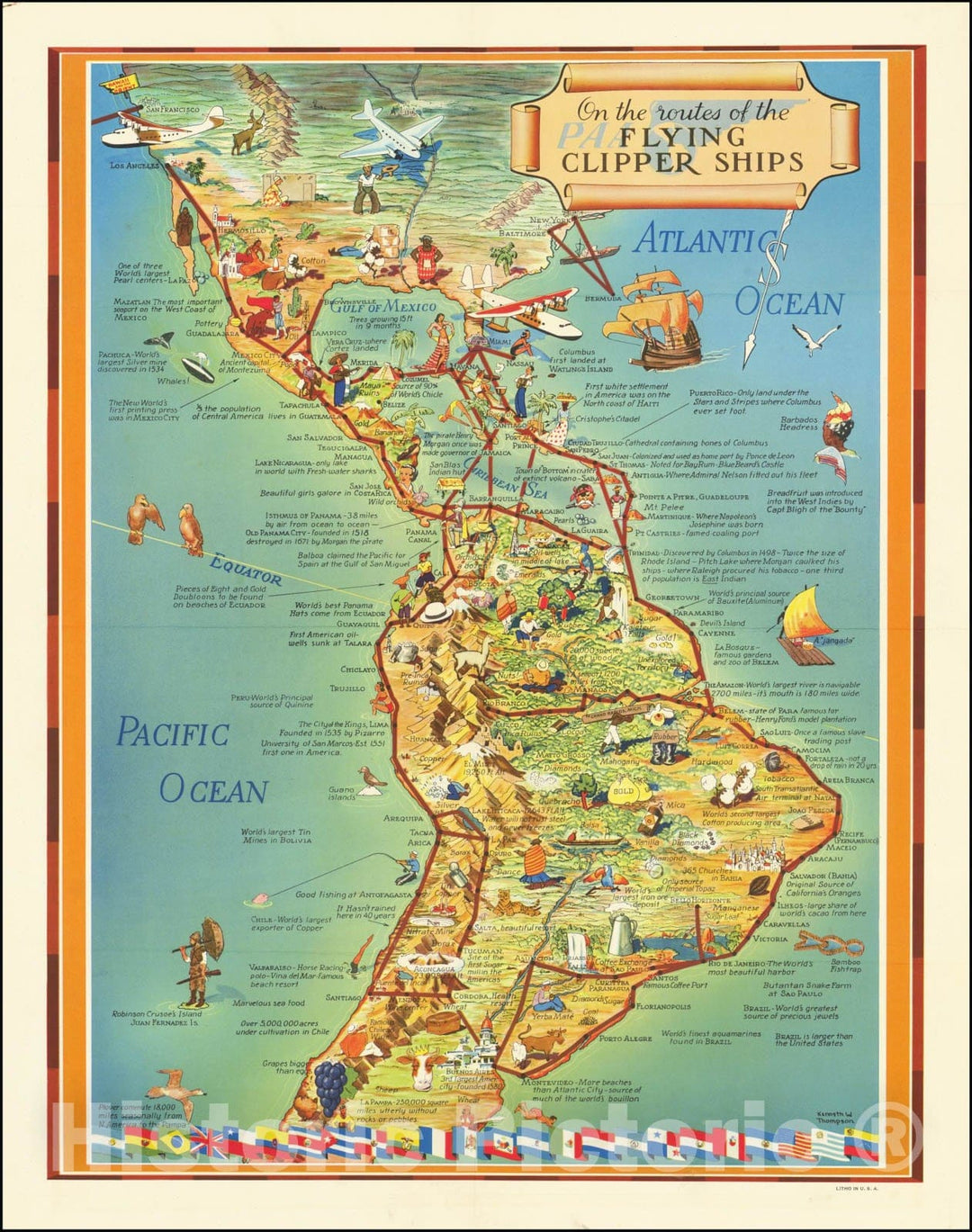 Historic Map : On the routes of the Flying Clippers, 1940, Vintage Wall Art