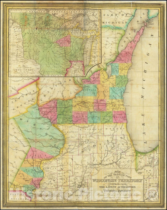Historic Map : Settled Part of Wisconsin Territory Compiled From the Latest Authorities, 1838, Vintage Wall Art