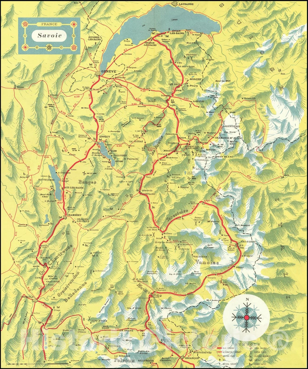 Historic Map : Savoie, 1950, Vintage Wall Art