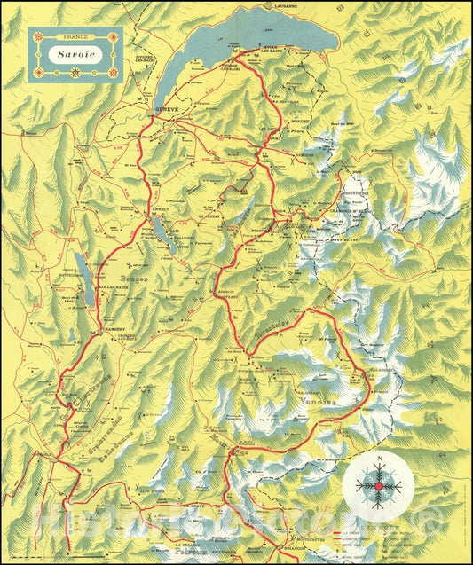 Historic Map : Savoie, 1950, Vintage Wall Art