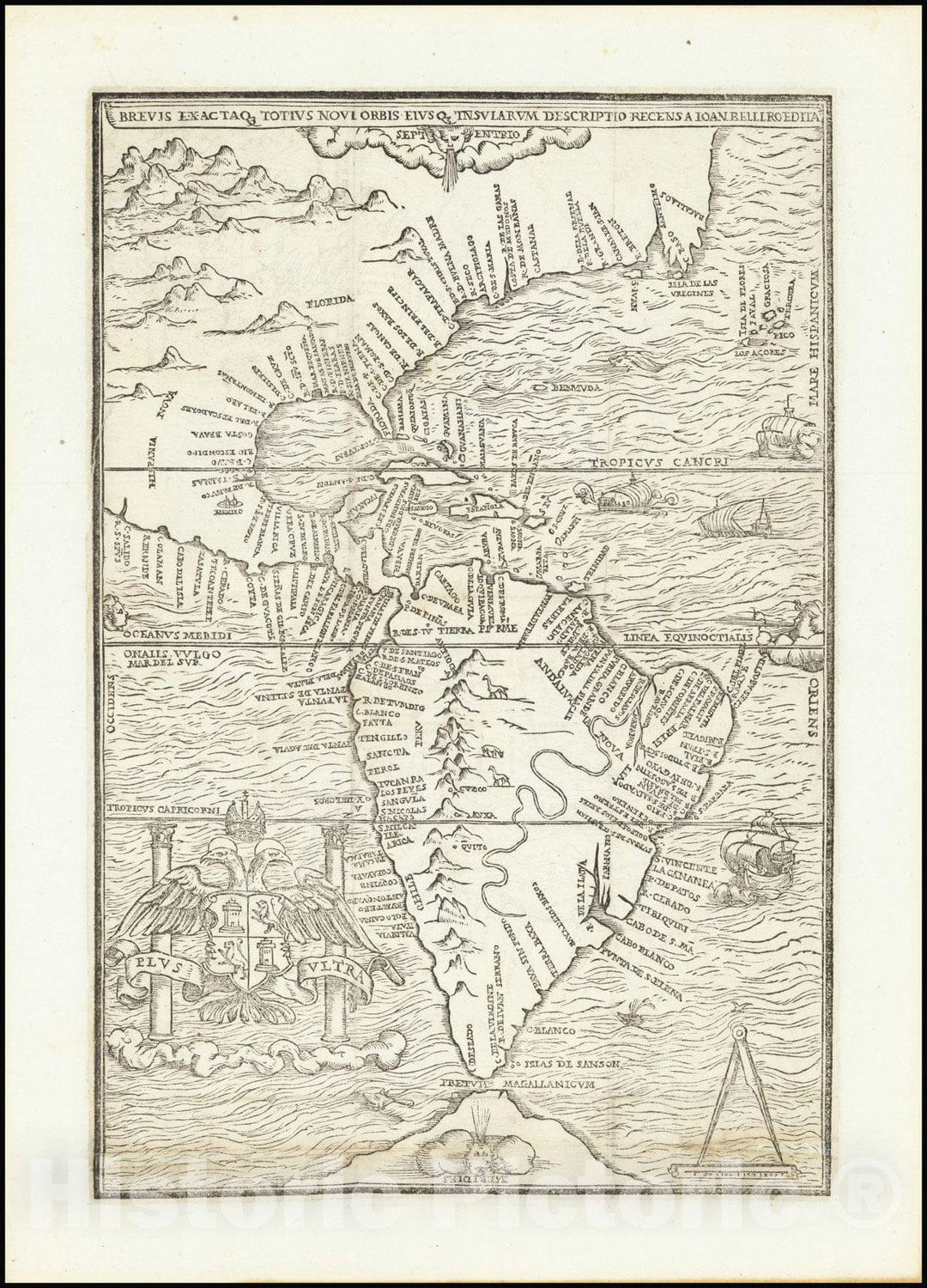 Historic Map : Brevis Exactaq Totius Novi Orbis Eiusq Insularum Descriptio Recens A Ioan Belllro Edita, 1557, Vintage Wall Art