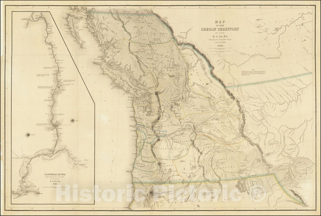 Historic Map : Oregon Territory By the U.S. Ex.Ex. Charles Wilkes Esqr. Commander.1841.,1841 (1844), Vintage Wall Art