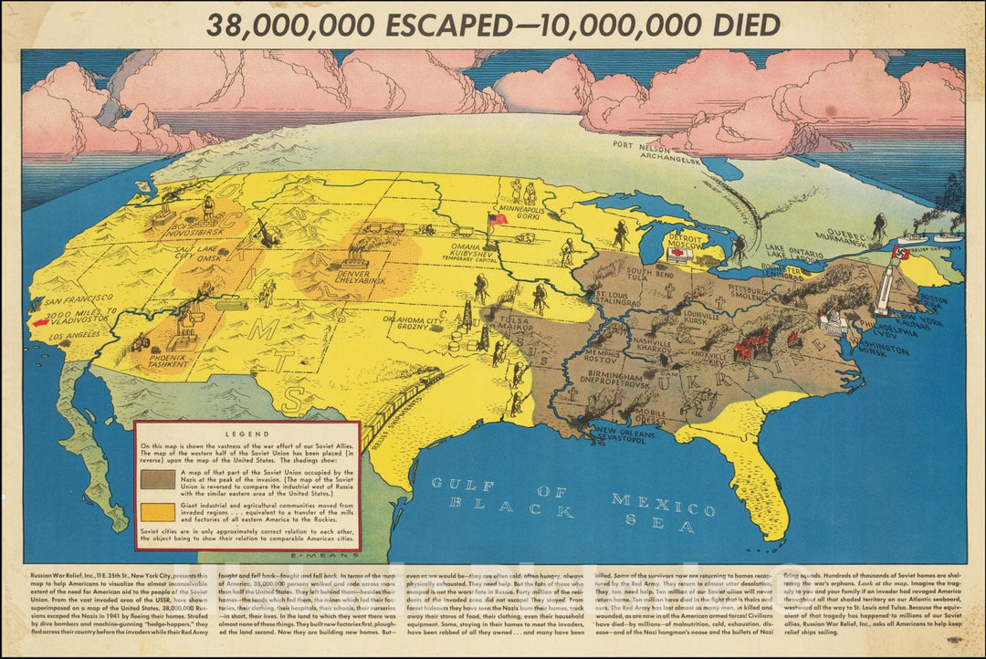 Historic Map : 38,000,000 Escaped -- 10,000,000 Died, 1943, Vintage Wall Art