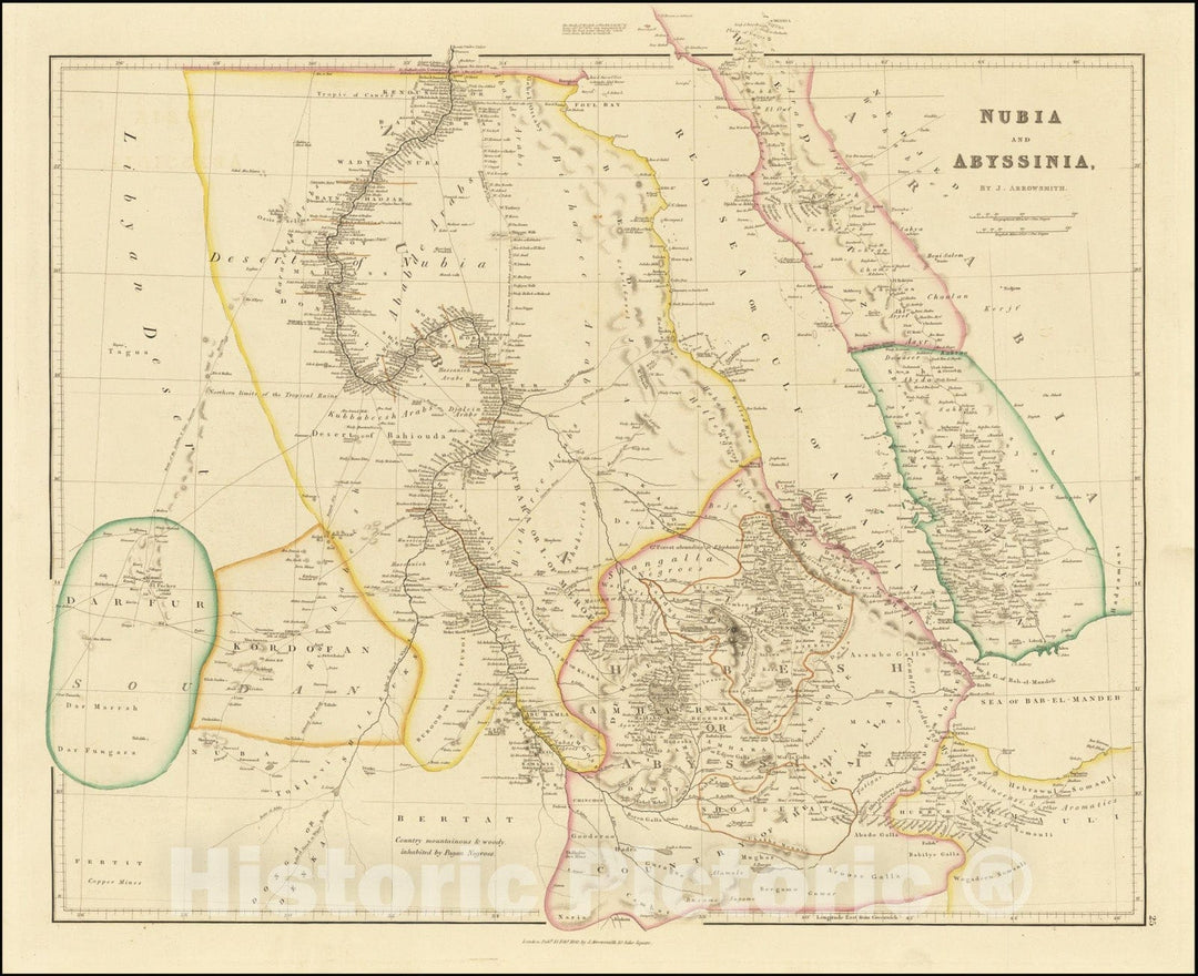 Historic Map : Nubia and Abyssinia, 1842, Vintage Wall Art
