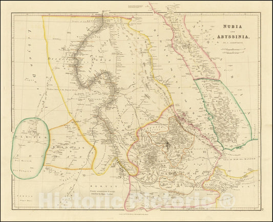 Historic Map : Nubia and Abyssinia, 1842, Vintage Wall Art