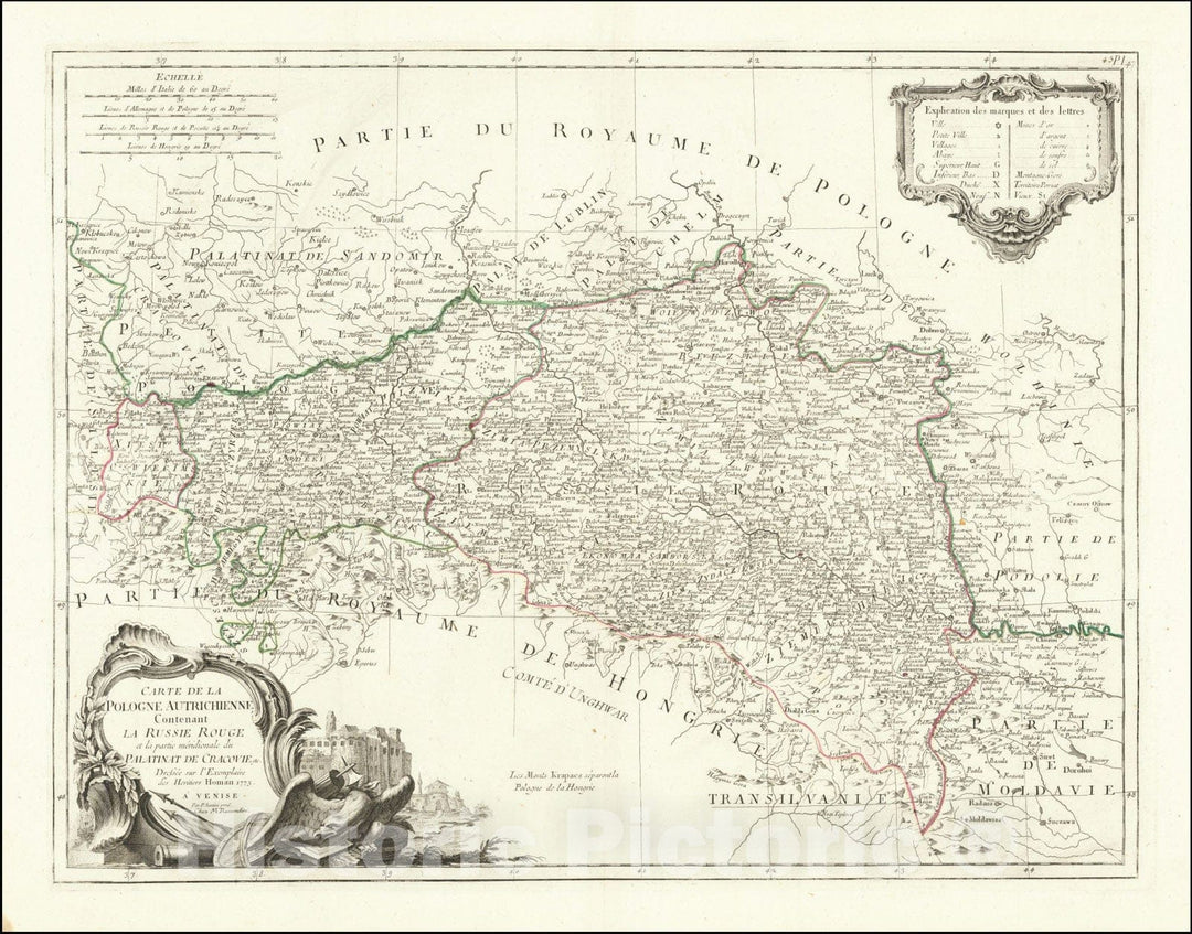 Historic Map : Carte De La Pologne Autrichienne Contentenat La Russie Rouge et la partie meridionale du Palatinat De Cracovie etc,1775, 1775, Vintage Wall Art