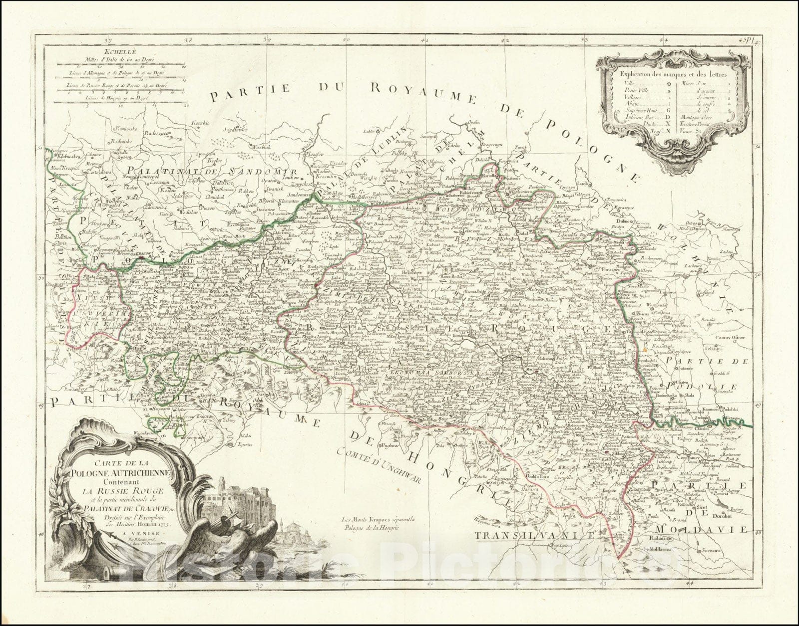 Historic Map : Carte De La Pologne Autrichienne Contentenat La Russie Rouge et la partie meridionale du Palatinat De Cracovie etc,1775, 1775, Vintage Wall Art