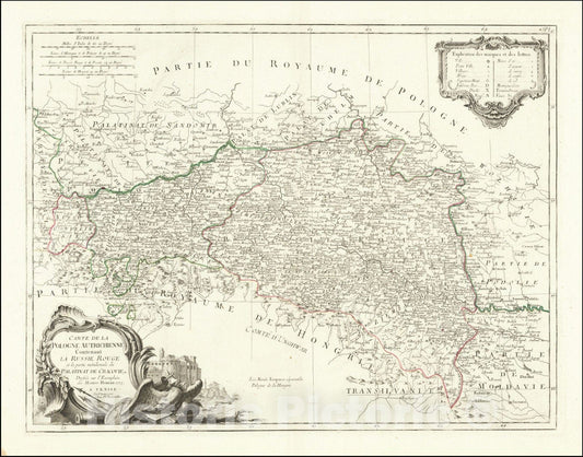 Historic Map : Carte De La Pologne Autrichienne Contentenat La Russie Rouge et la partie meridionale du Palatinat De Cracovie etc,1775, 1775, Vintage Wall Art