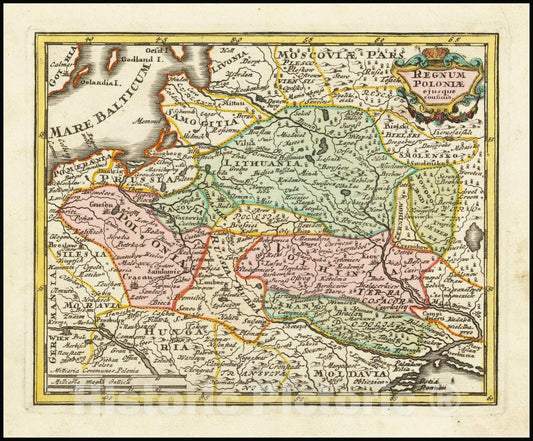 Historic Map : Regnum Poloniae ejusque confinia,1717 (1770), Vintage Wall Art