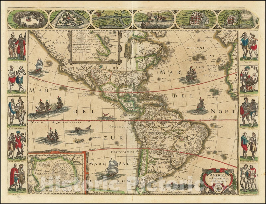 Historic Map : America noviter delineata Auct. Judoco Hondio,  1632, Vintage Wall Art
