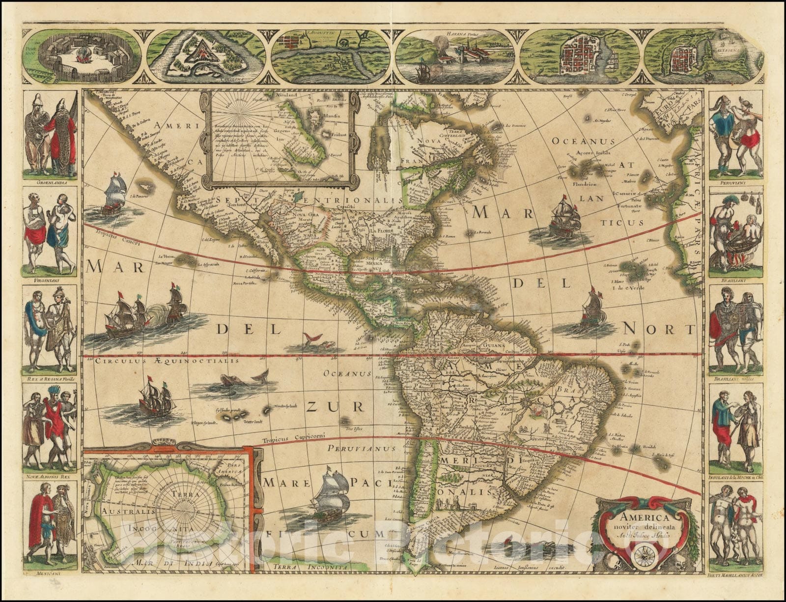Historic Map : America noviter delineata Auct. Judoco Hondio,  1632, Vintage Wall Art