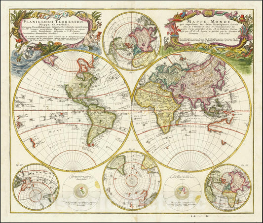 Historic Map : Planiglobii Terrestris Mappa Universalis Utrumqs Hemisphaerium Orient et Occidentale, MDCCXXXXVI,1746 (1760 ca), Vintage Wall Art
