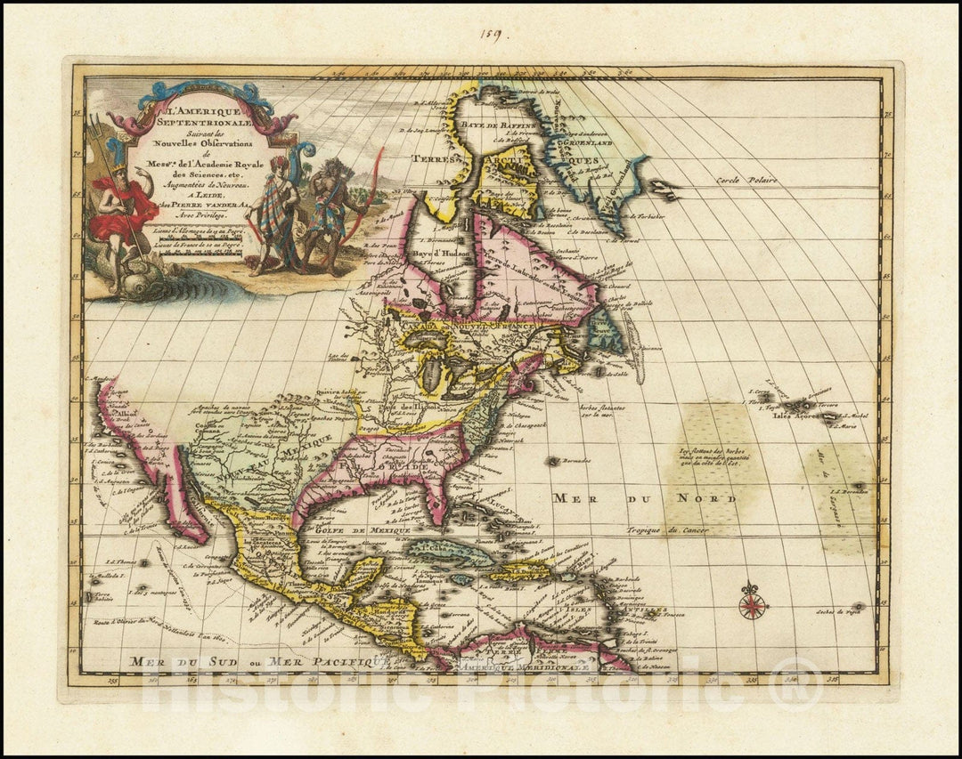 Historic Map : L'Amerique Septentrionale Suivant les Nouvelles Observations de Messrs. de l'Academie de Sciences, etc.,  1705, Vintage Wall Art