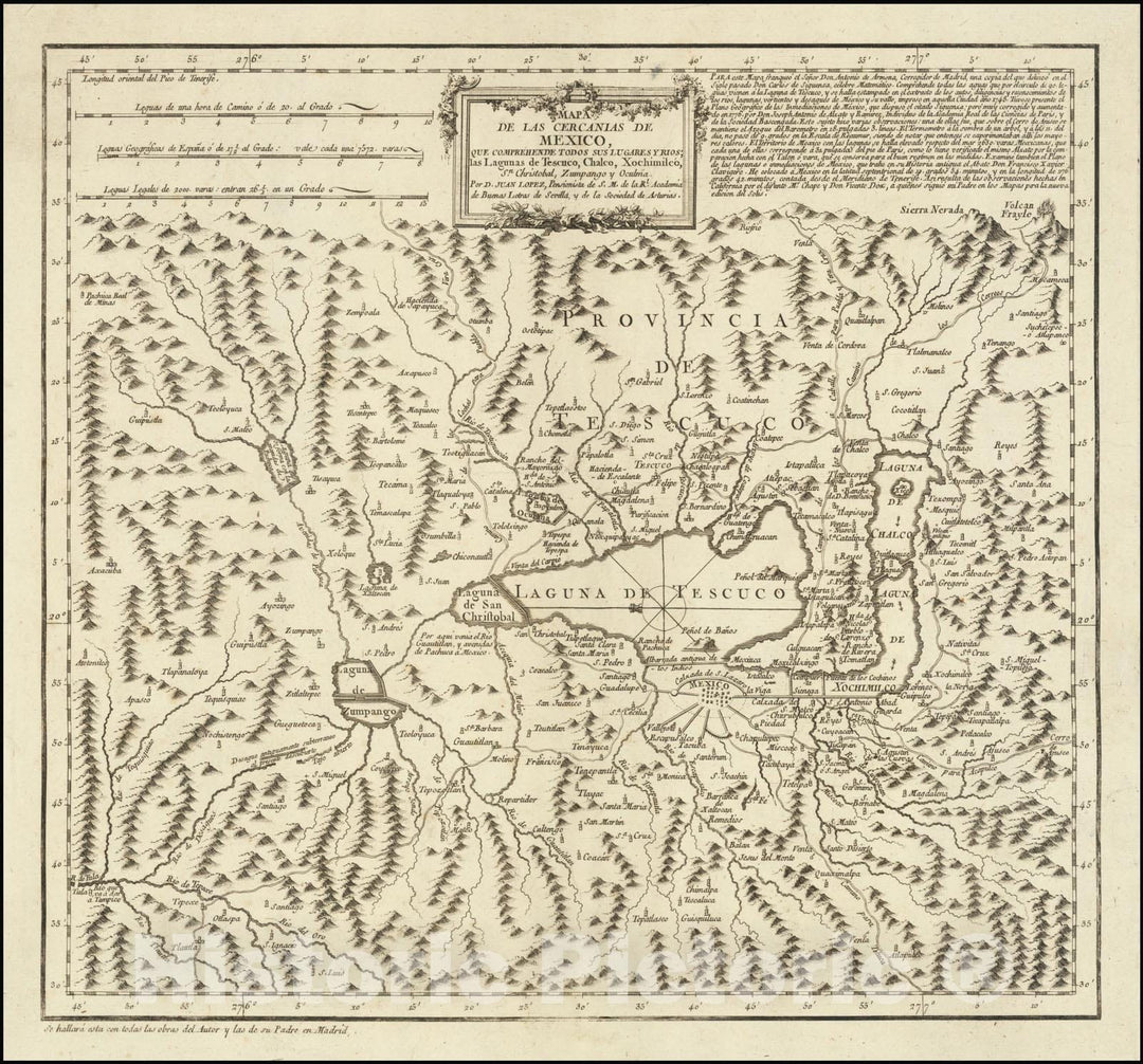 Historic Map : Mapa de las Cercanias de Mexico, Que Comprehende Todos Lugares y Rios; las Lagunas de Tescuco, Chalco, Xochimilco, Sn. Christobal, Zumpango y Oculma,AÃ±o 1785., 1785, Vintage Wall Art