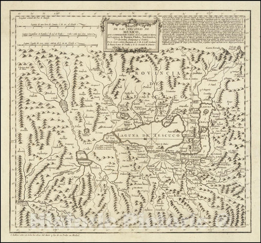 Historic Map : Mapa de las Cercanias de Mexico, Que Comprehende Todos Lugares y Rios; las Lagunas de Tescuco, Chalco, Xochimilco, Sn. Christobal, Zumpango y Oculma,AÃ±o 1785., 1785, Vintage Wall Art