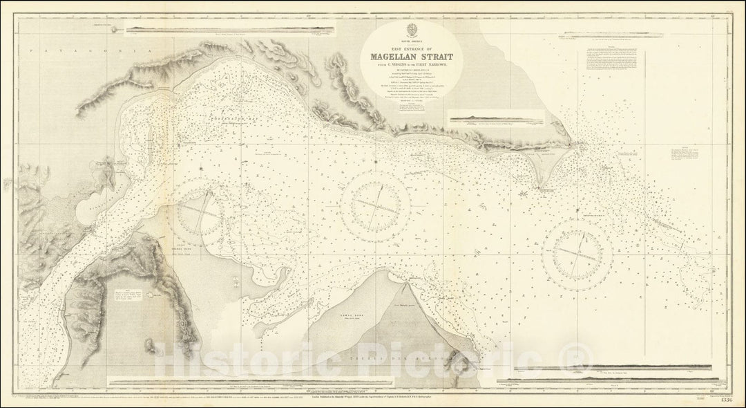Historic Map : East Entrance of Magellan Strait from C. Virgins to the First Narrows. By Captain R.C. Mayne, R.N: C.B., 1869 v2, Vintage Wall Art
