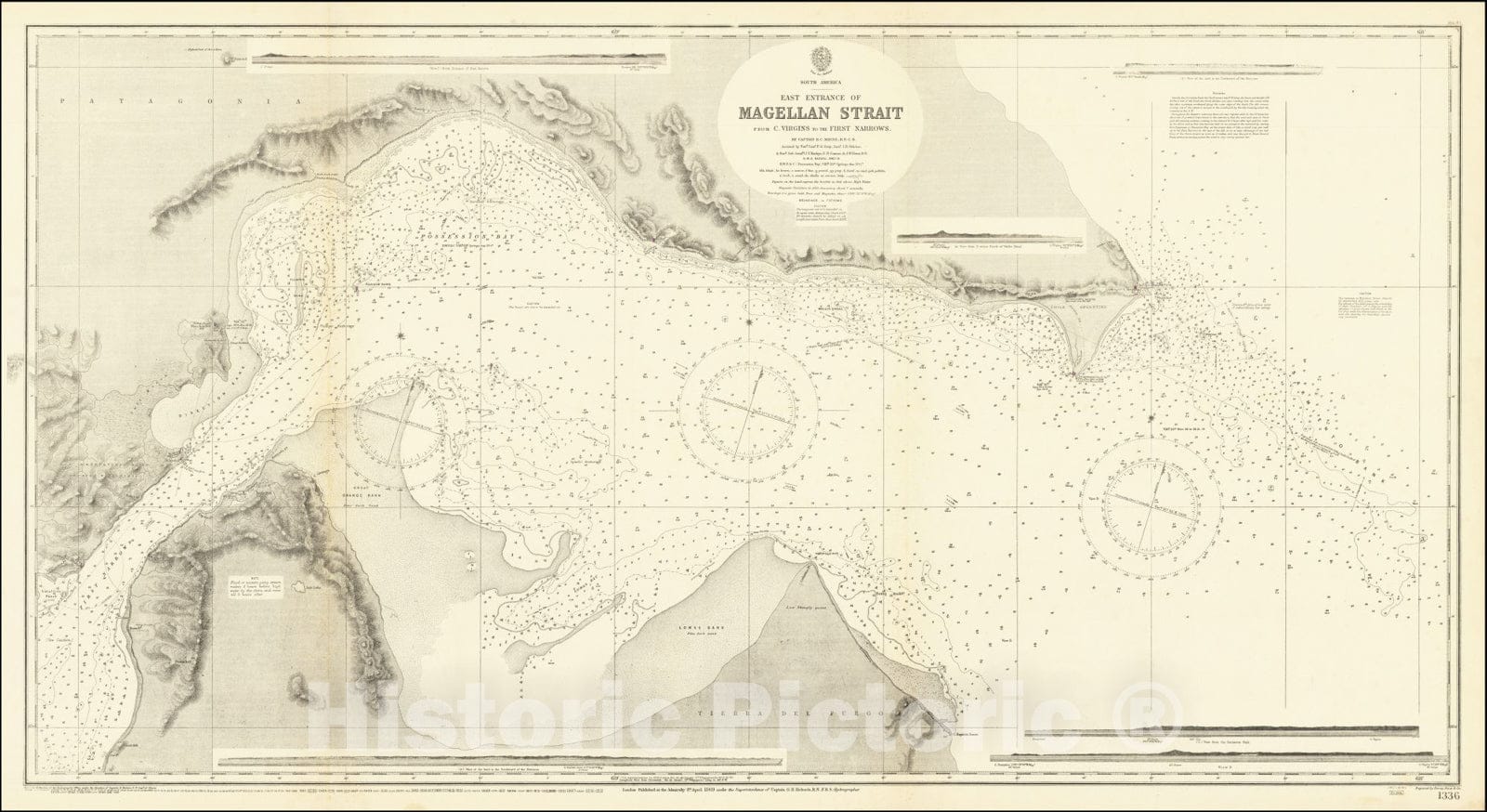 Historic Map : East Entrance of Magellan Strait from C. Virgins to the First Narrows. By Captain R.C. Mayne, R.N: C.B., 1869 v2, Vintage Wall Art