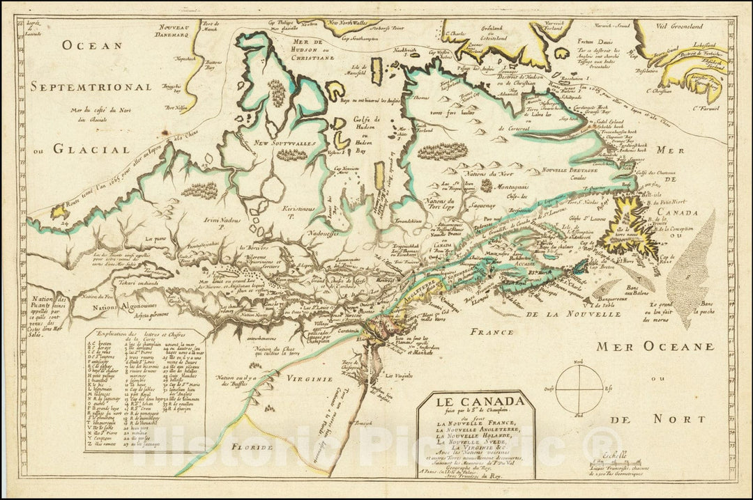 Historic Map : Le Canada faict par le Sr. de Champlain , 1665, Vintage Wall Art
