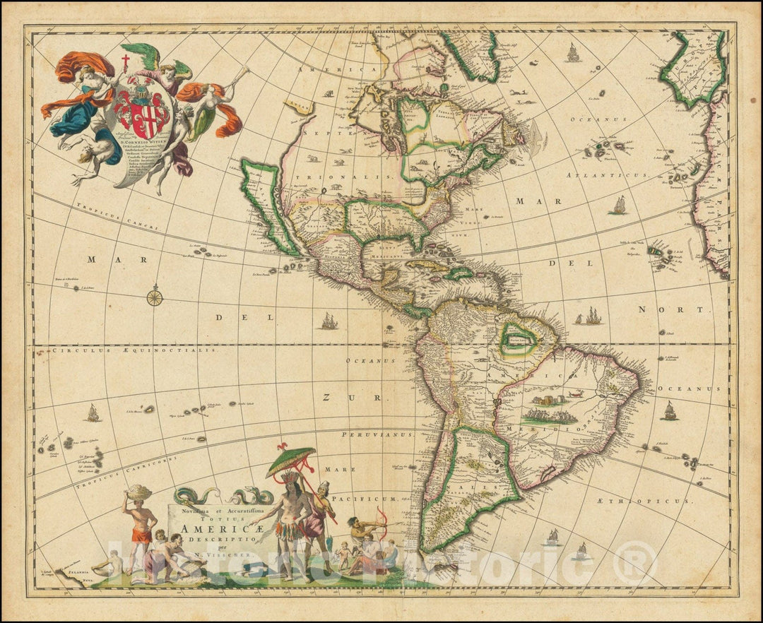 Historic Map : Novissima et Accuratissima Totius Americae Descriptio per N. Visscher, California shown as an island, 1658, Vintage Wall Art