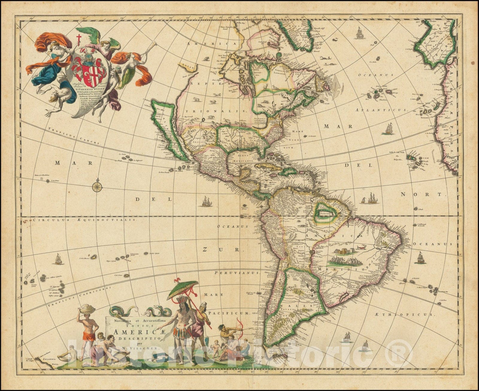 Historic Map : Novissima et Accuratissima Totius Americae Descriptio per N. Visscher, California shown as an island, 1658, Vintage Wall Art