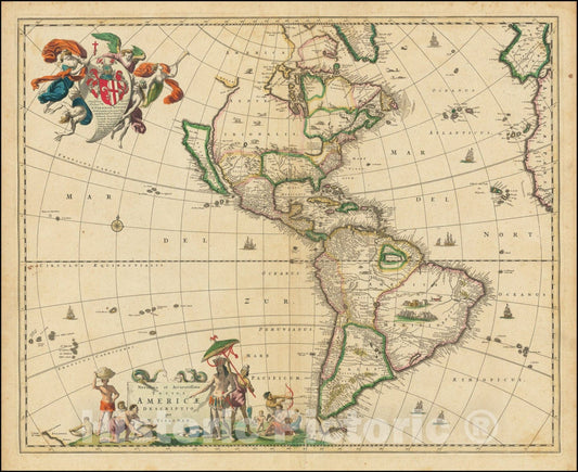 Historic Map : Novissima et Accuratissima Totius Americae Descriptio per N. Visscher, California shown as an island, 1658, Vintage Wall Art