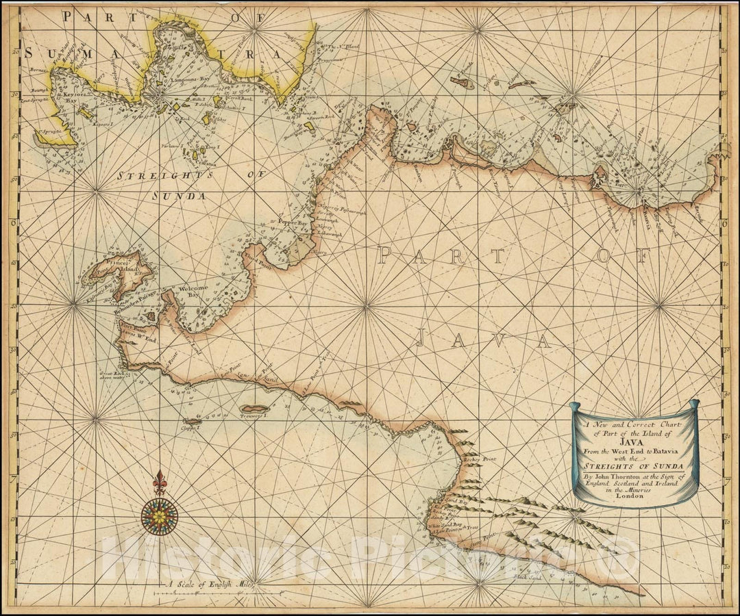 Historic Map : A New and Correct Chart of Part of the Island of Java From the West End to Batavi with the Streights of Sunda, 1711, Vintage Wall Art