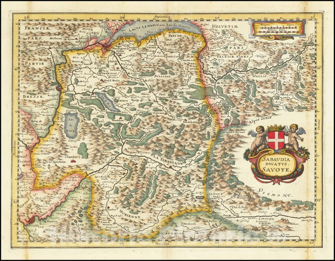 Historic Map : Sabaudia Ducatus Savoye, 1638, Vintage Wall Art