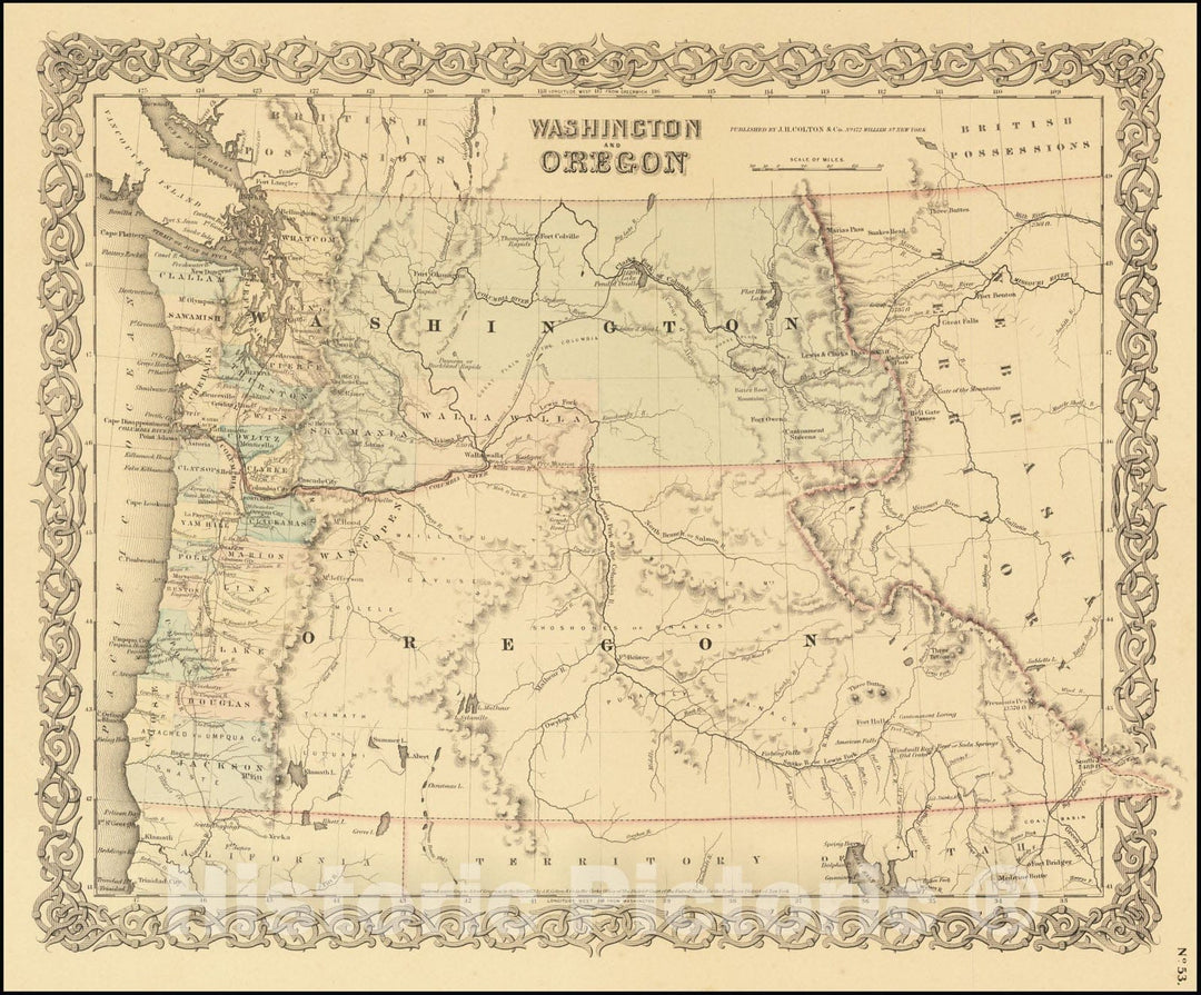 Historic Map : Washington and Oregon, 1855 v2, Vintage Wall Art